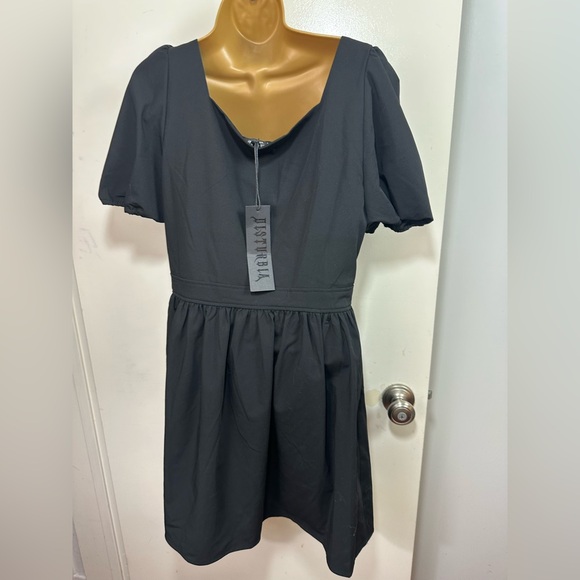 Disturbia Black Vampyrum Bat Embroidered Puff Sleeve Babydoll Mini Dress NWT 8 - Picture 7 of 16